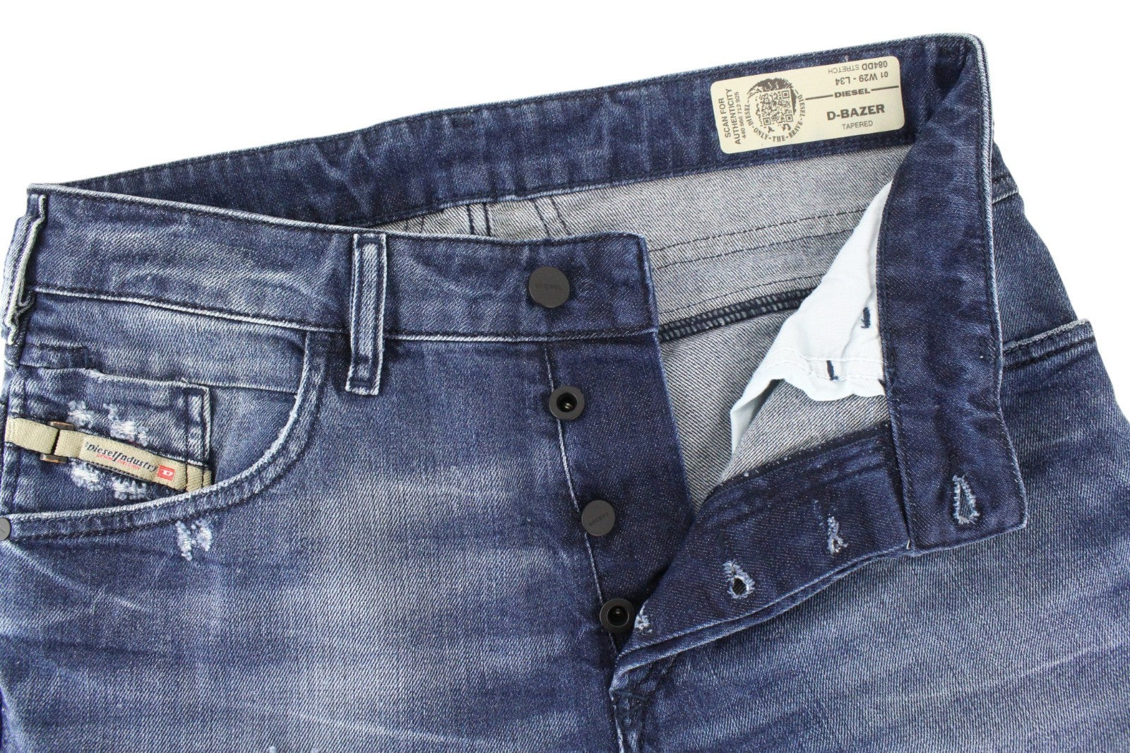 DIESEL D-Bazer 084DD Men Jeans W29/L34 Tapered Fit Washed Cotton Stretch Blue