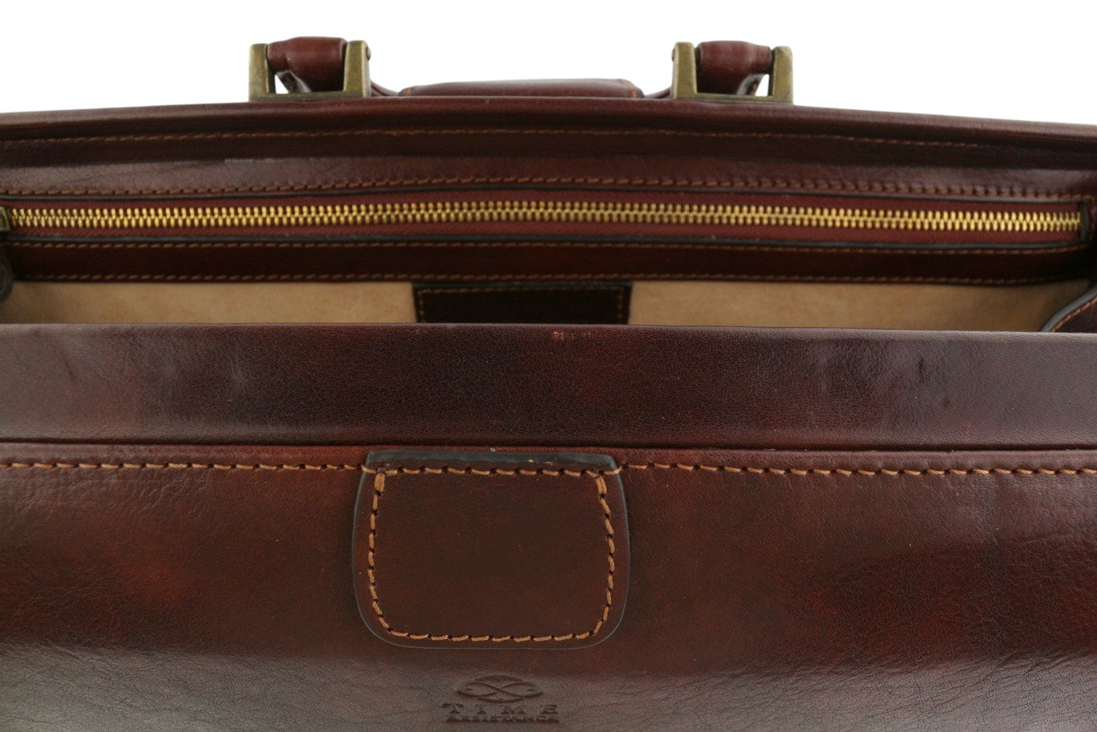 TIME RESISTANCE The Firm Men Briefcase Brown Vachetta Leather Carry Handl RRP350