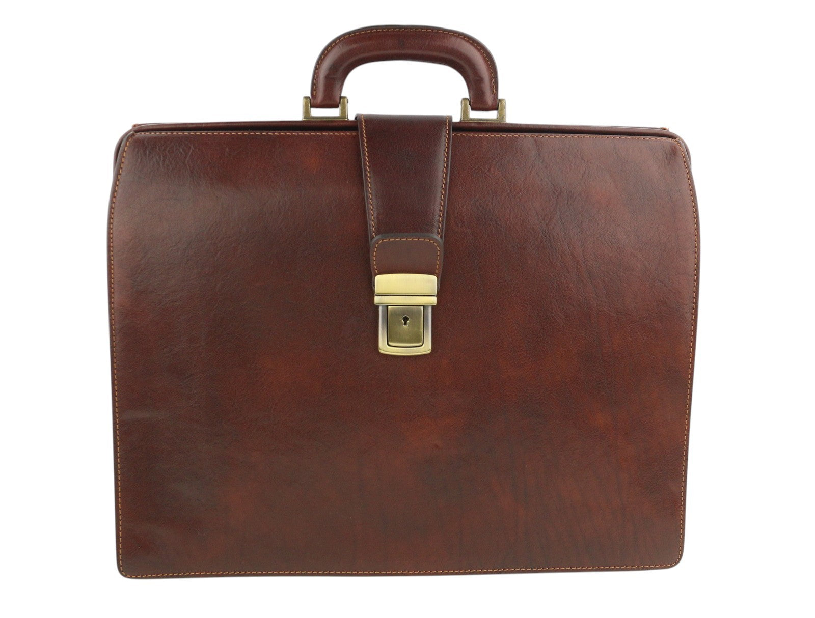 TIME RESISTANCE The Firm Men Briefcase Brown Vachetta Leather Carry Handl RRP350
