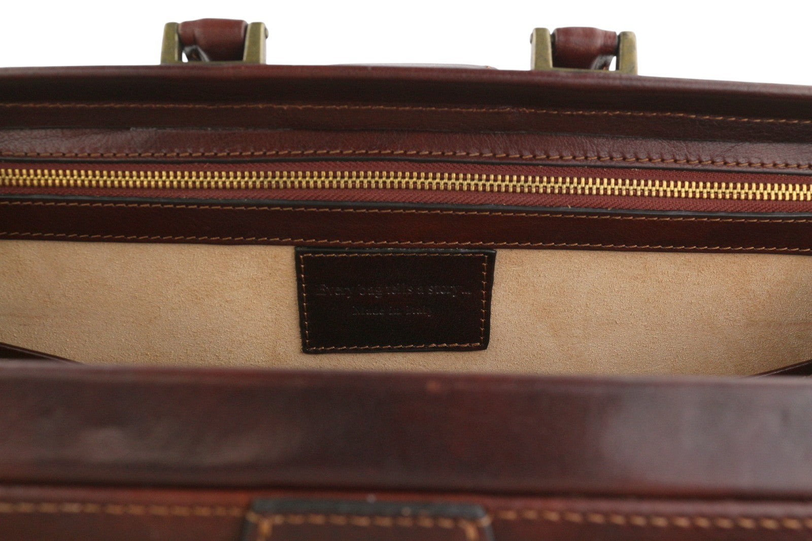 TIME RESISTANCE The Firm Men Briefcase Brown Vachetta Leather Carry Handl RRP350