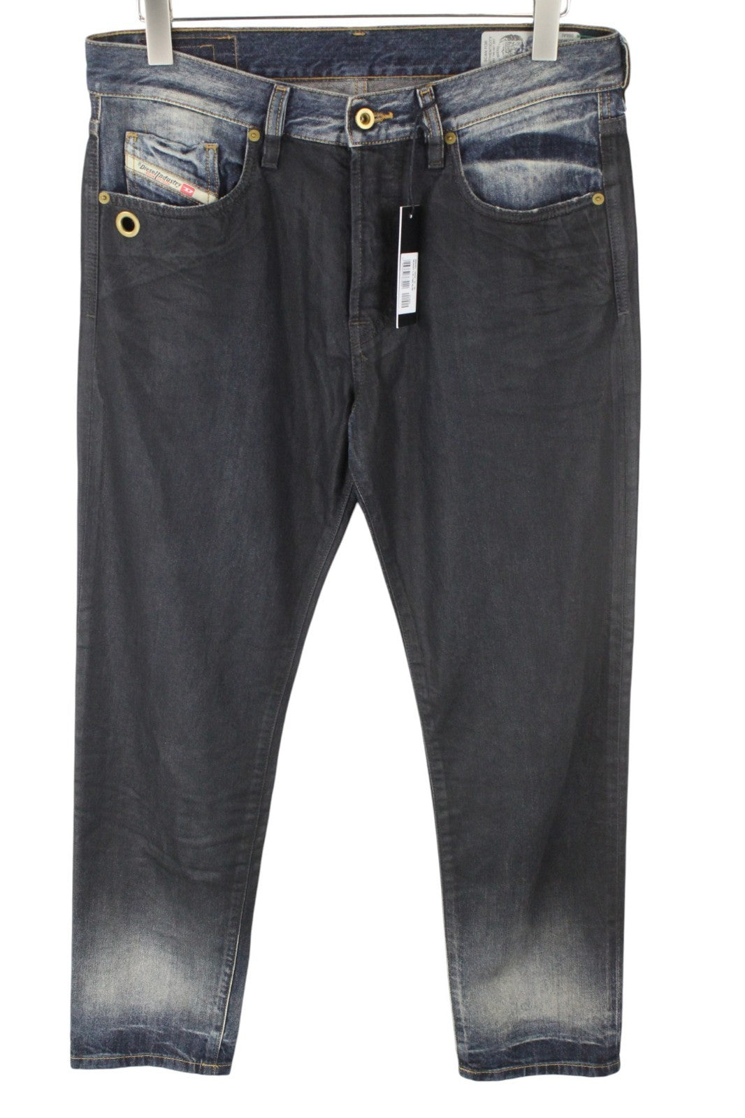 DIESEL Mharky 088AI Men Jeans W32/L34 Grey Blue Cotton Slim Skinny Fit Waxed