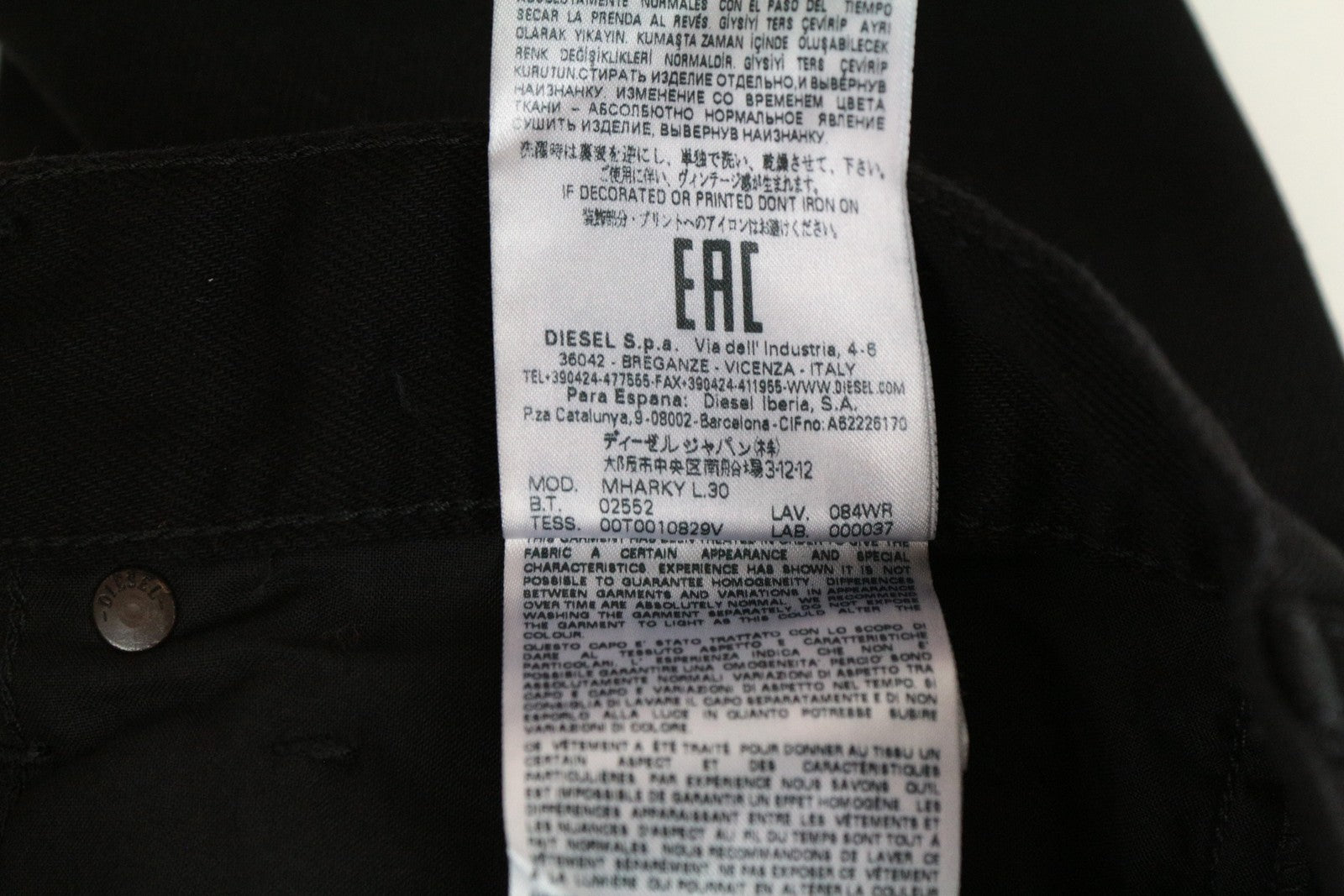 DIESEL Mharky 084WR Men Jeans W28/L30 Black Pure Cotton Slim Skinny Fit Ripped