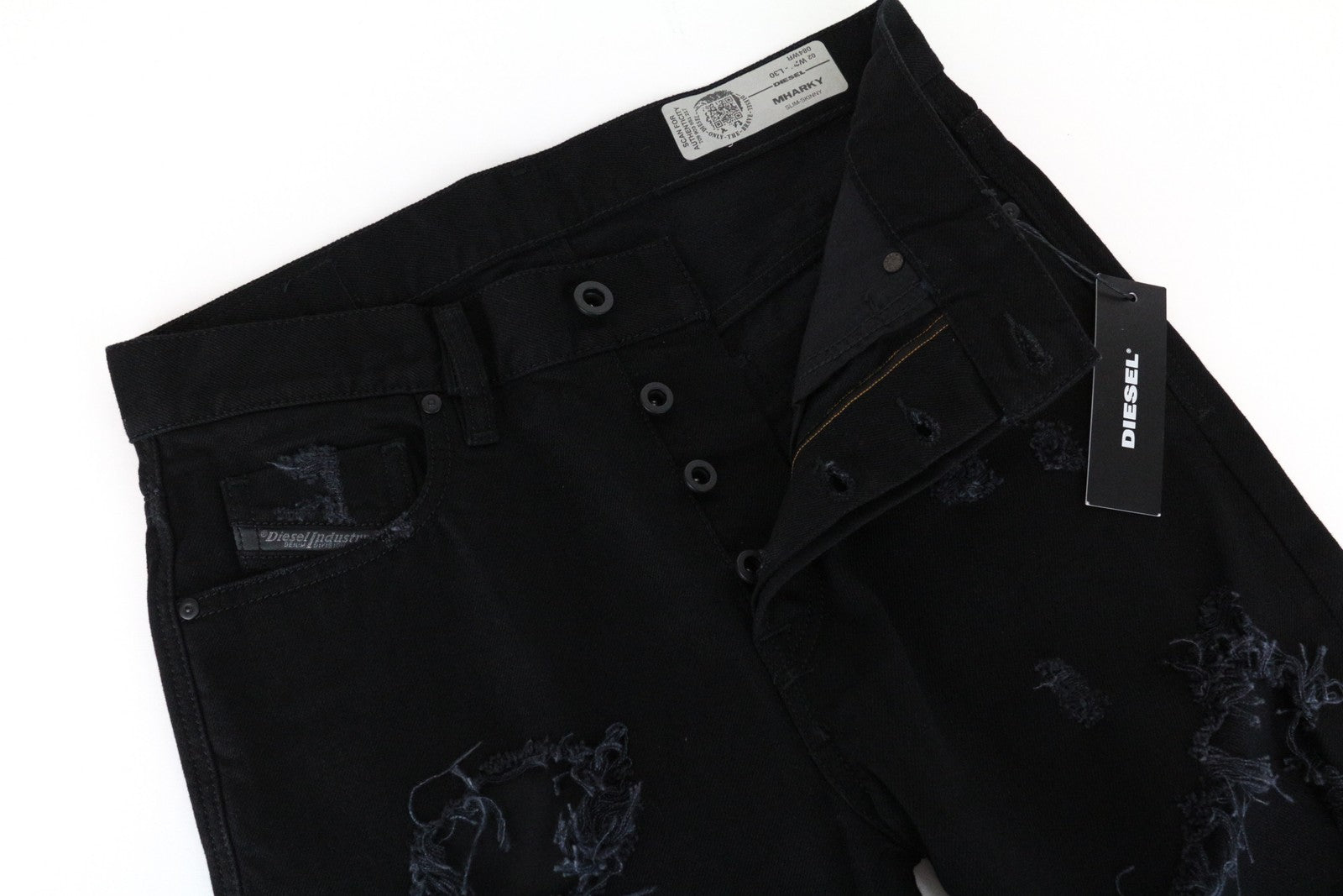 DIESEL Mharky 084WR Men Jeans W28/L30 Black Pure Cotton Slim Skinny Distressed