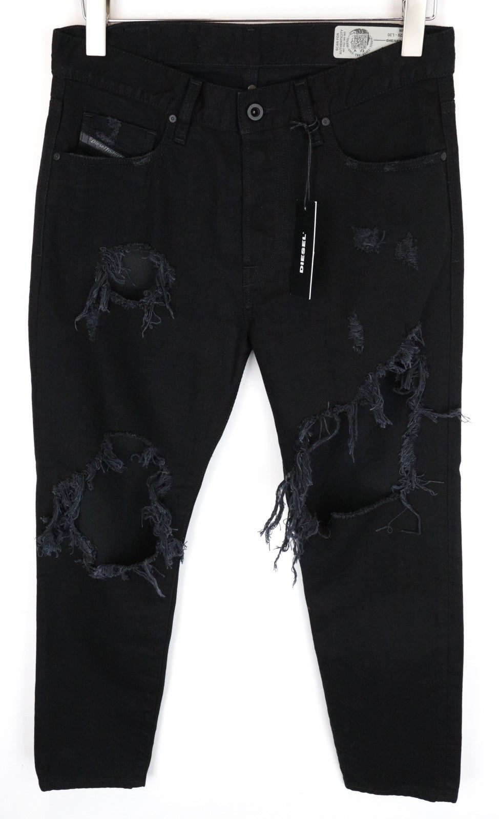 DIESEL Mharky 084WR Men Jeans W29/L30 Black Ripped Denim Cotton Slim Skinny