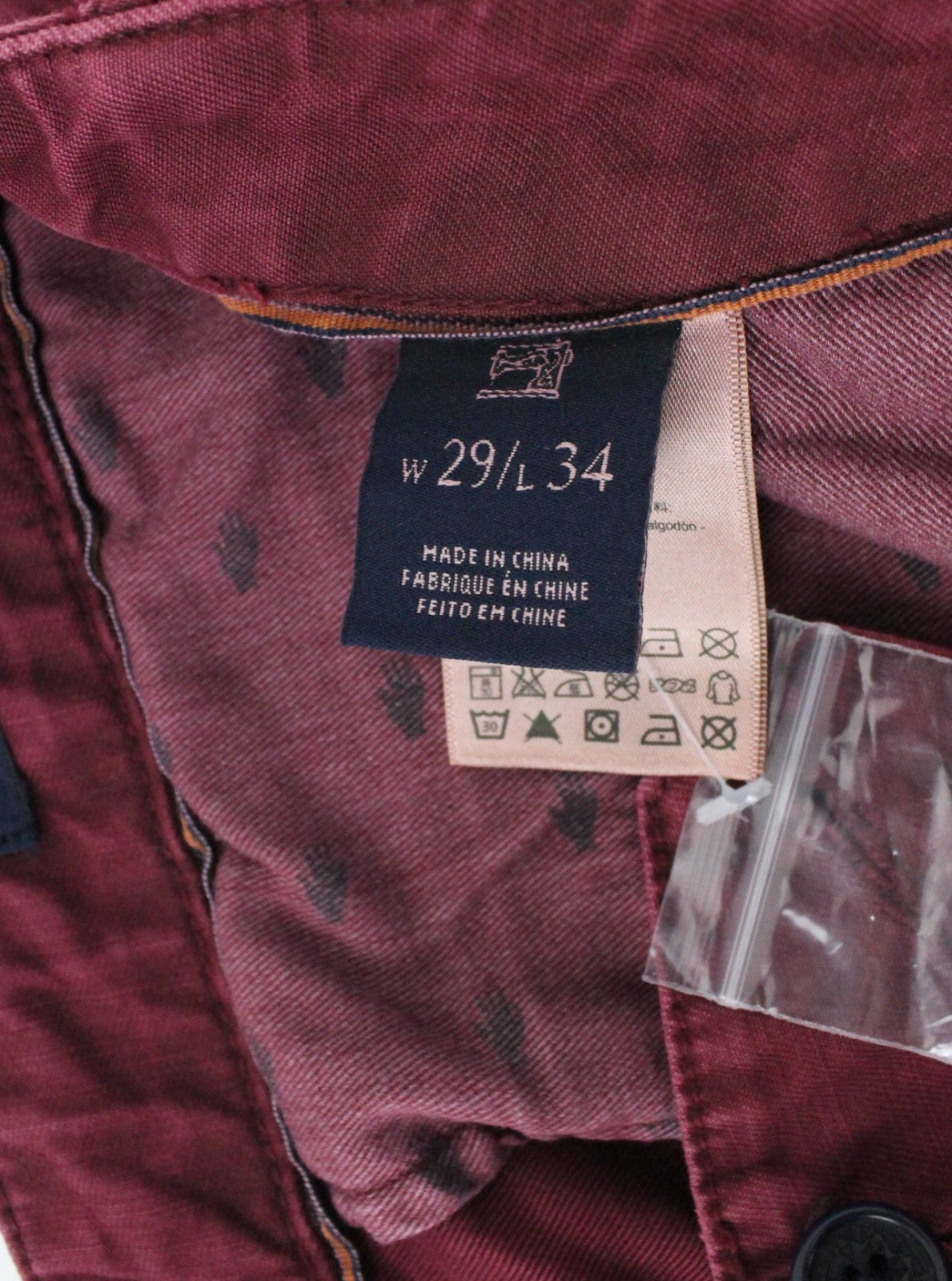 SCOTCH & SODA Theon Men Trousers W29/L34 Garment Dyed Hem Red Slim Fit Zip-Fly