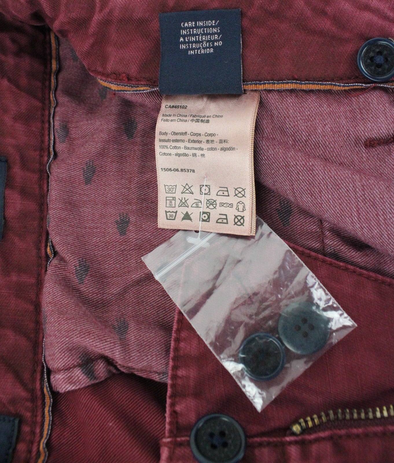 SCOTCH & SODA Theon Men Trousers W29/L34 Garment Dyed Hem Red Slim Fit Zip-Fly
