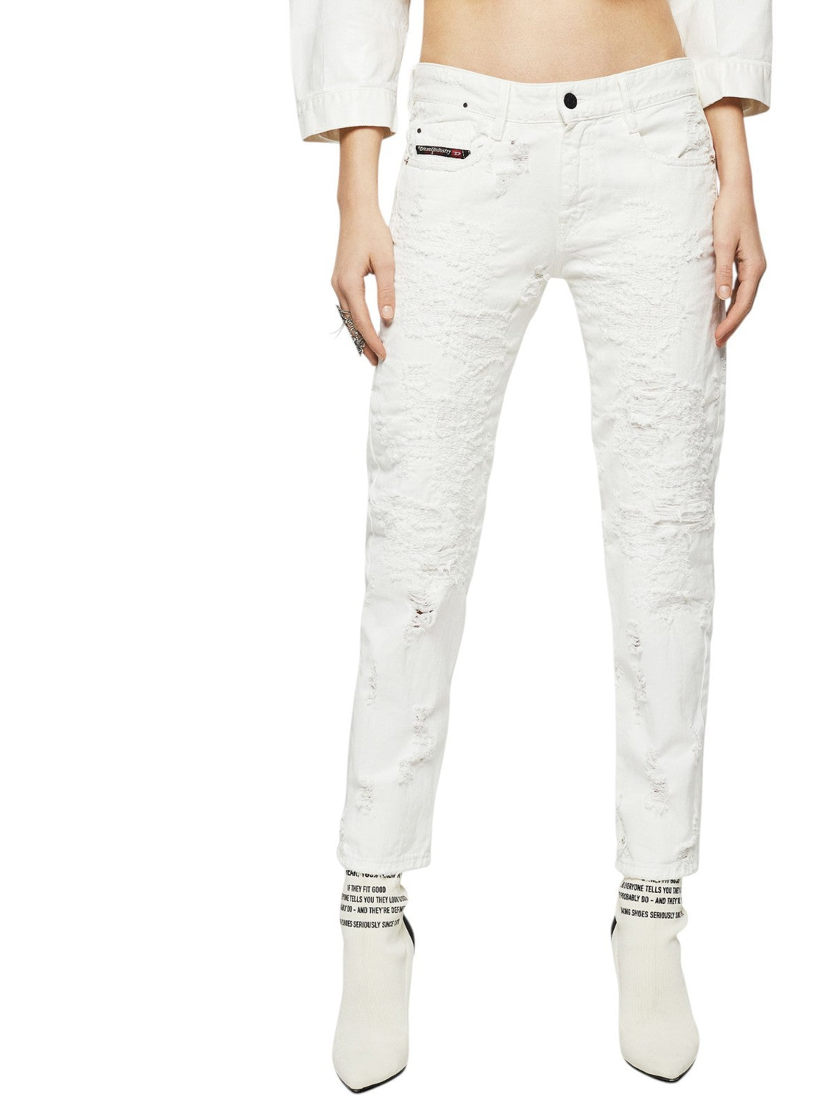 DIESEL D-RIFTY-SP2 069GY Women Jeans W26/L32 Slim White Low Waist Distressed