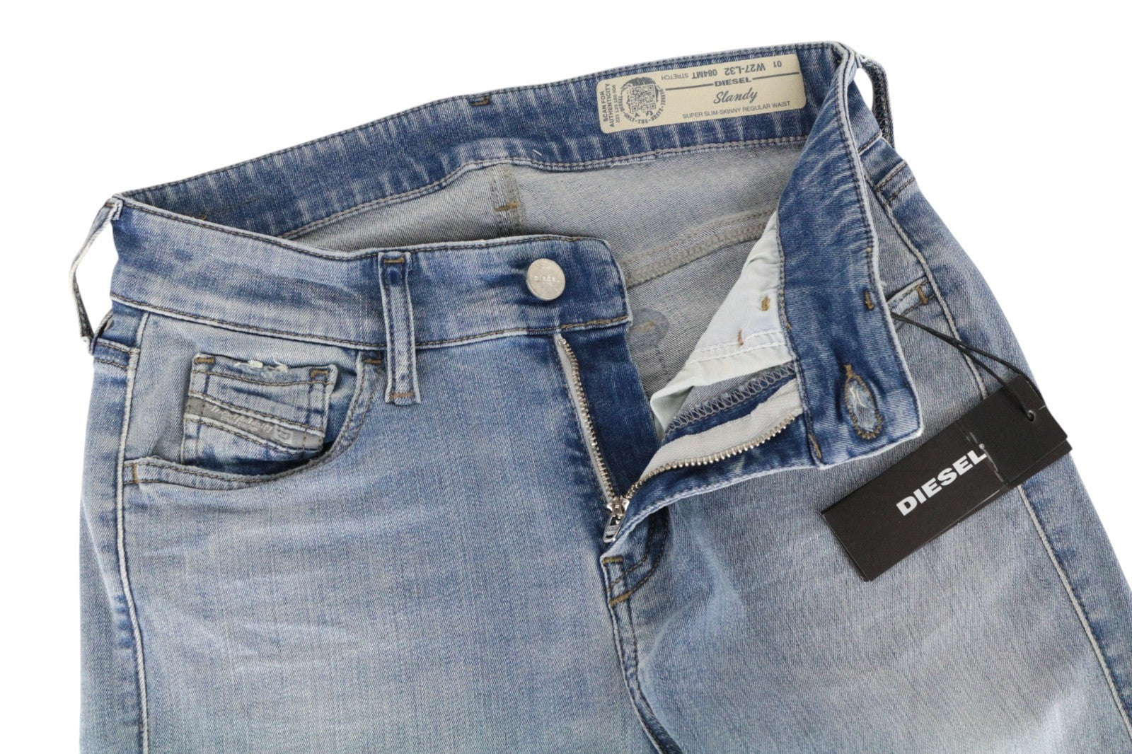 DIESEL Slandy 084MT Women Jeans W27/L32 Super Slim Skinny Fit Distressed Blue