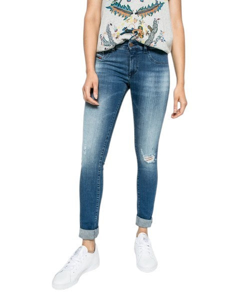 DIESEL Livier 084GJ Women Jeans W32 Low Jegging Stretch Super Slim Mid-Blue
