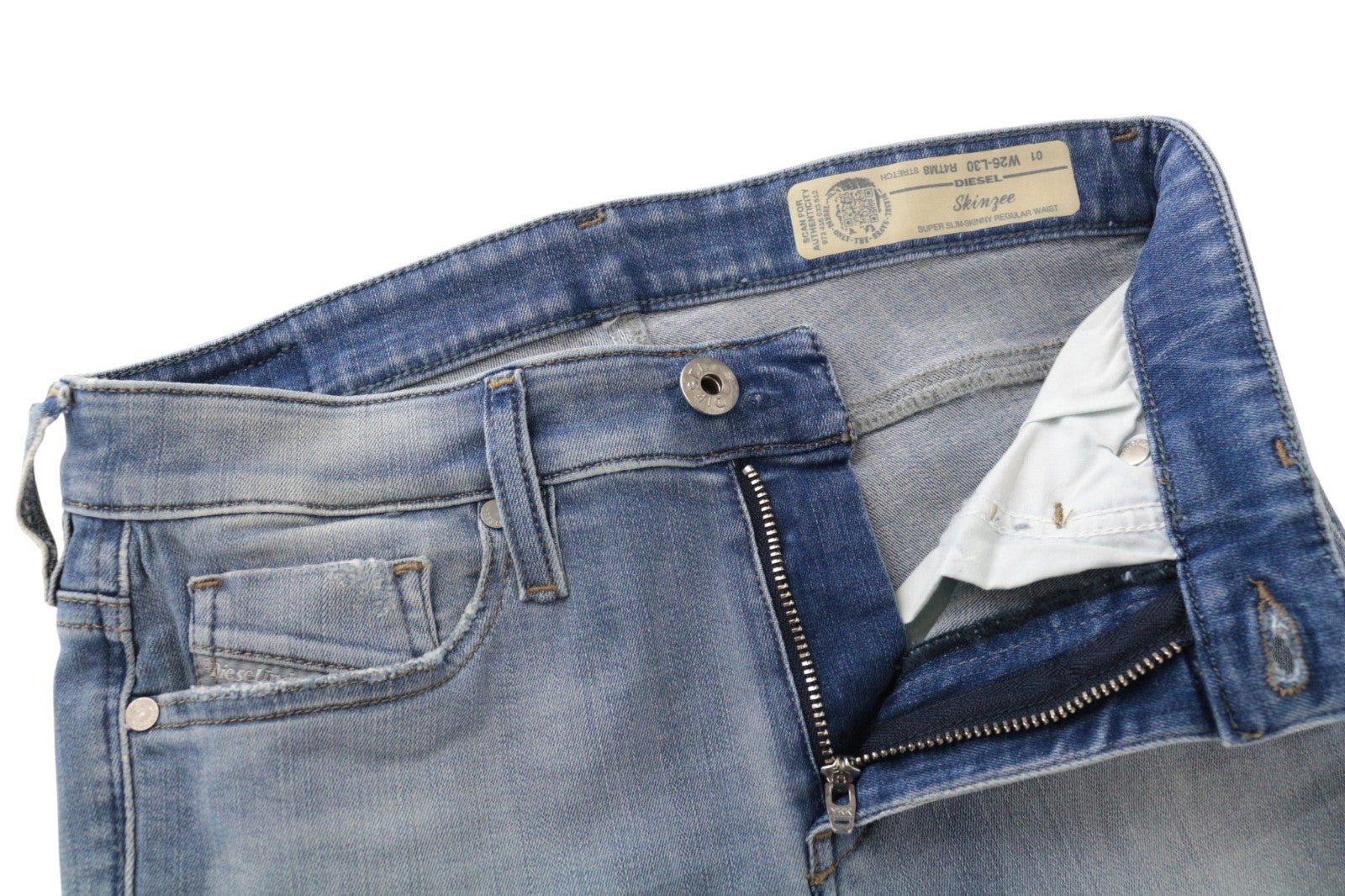 DIESEL Skinzee R4TM8 Women Jeans W26/L30 Super Slim-Skinny Blue Ripped Stretch
