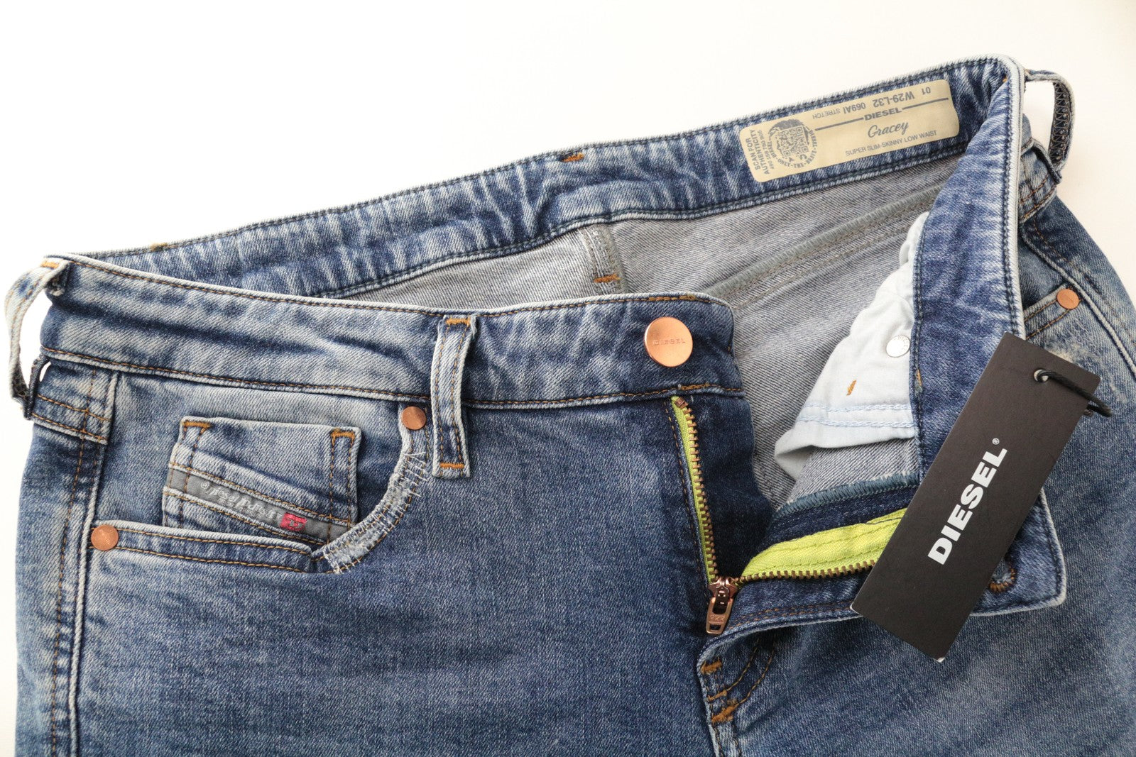 DIESEL Gracey 069AI Women Jeans W29/L32 Super Slim-Skinny Blue Low Waist Stretch