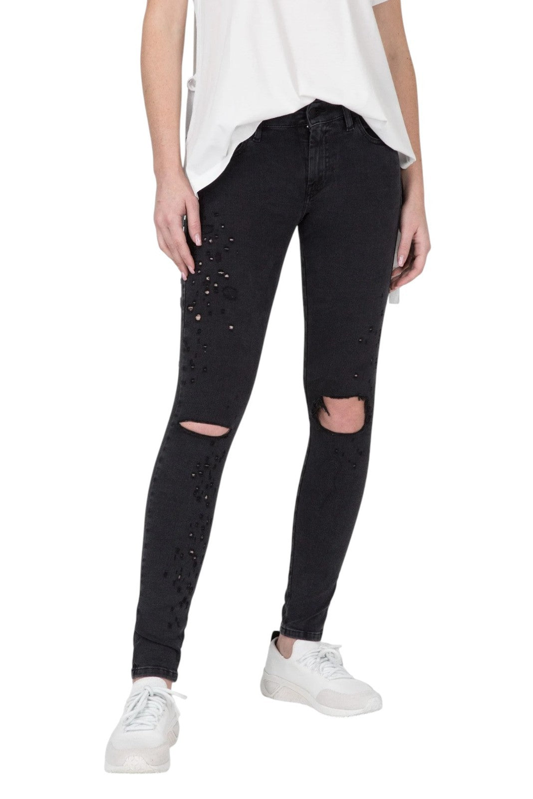 DIESEL Slandy-Low 085AW Women Jeans W26/L34 Super Slim-Skinny Fit Grey Ripped