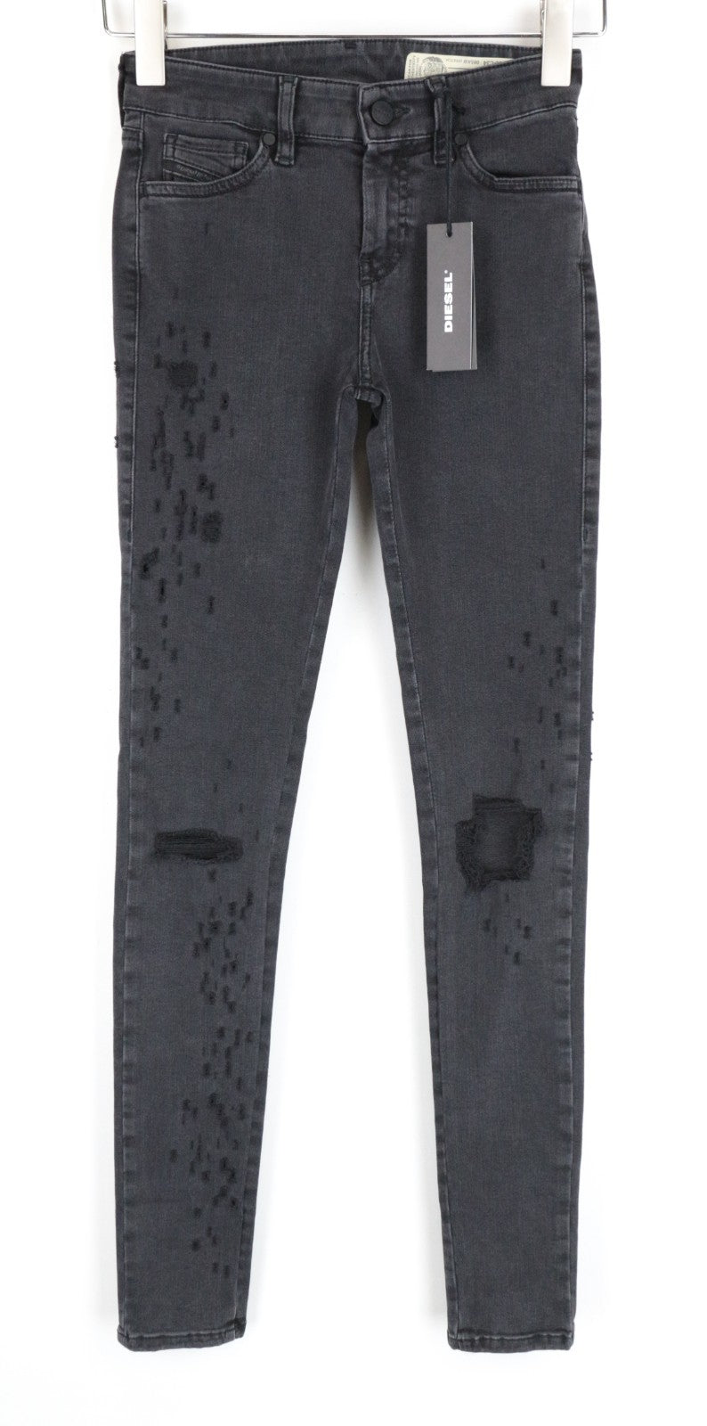 DIESEL Slandy-Low 085AW Women Jeans W26/L34 Super Slim-Skinny Fit Grey Ripped