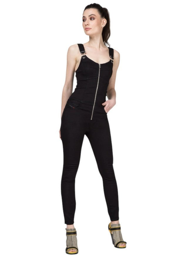 DIESEL D-Inder-Ne 0686E Women Jumpsuit 2XS Taper Fitted Jogg Sweat Black Stretch