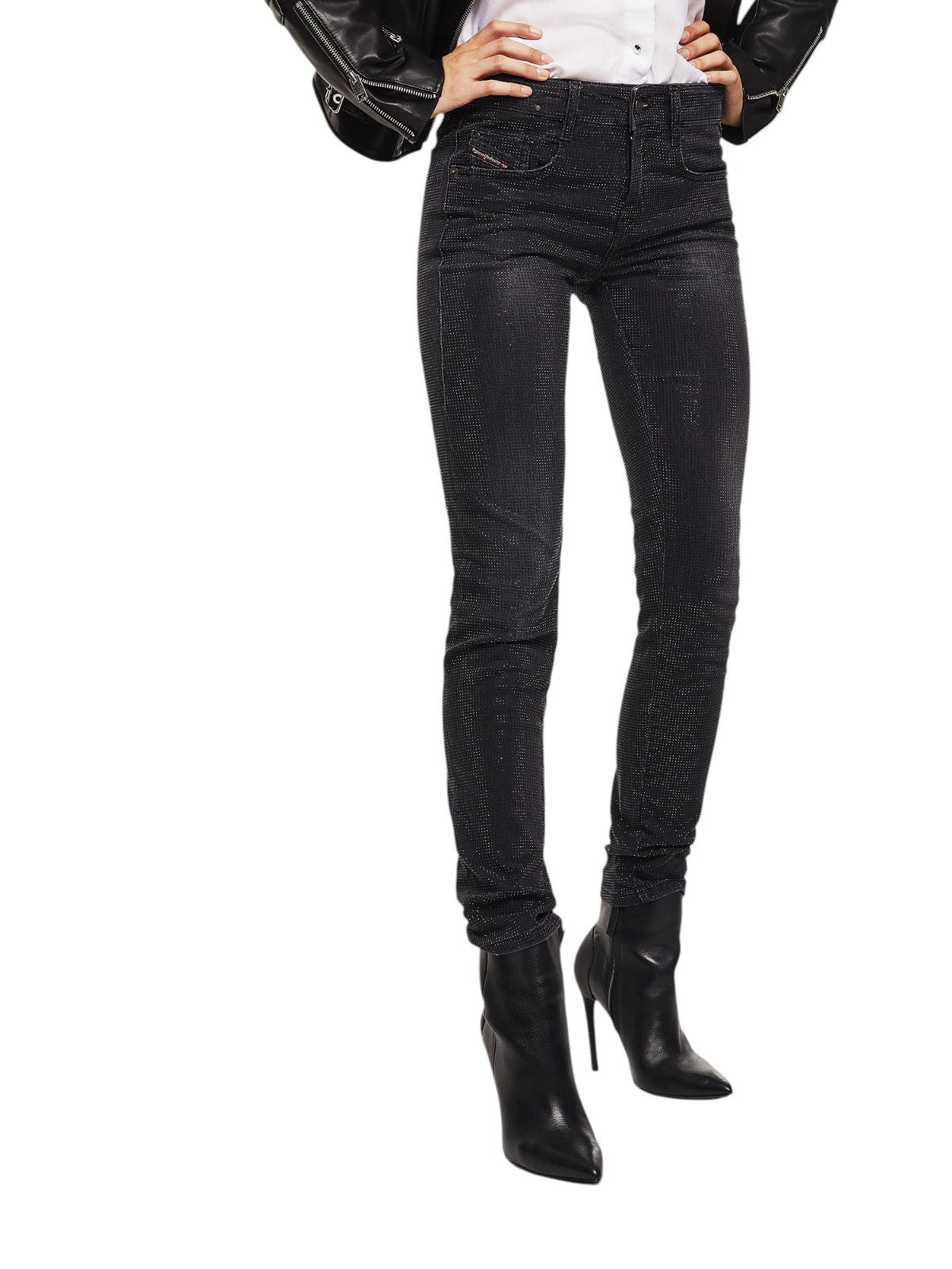 DIESEL D-Ollies-SX-NE 0093H Women Jeans W26 Slim Skinny Grey Rhinestones Stretch