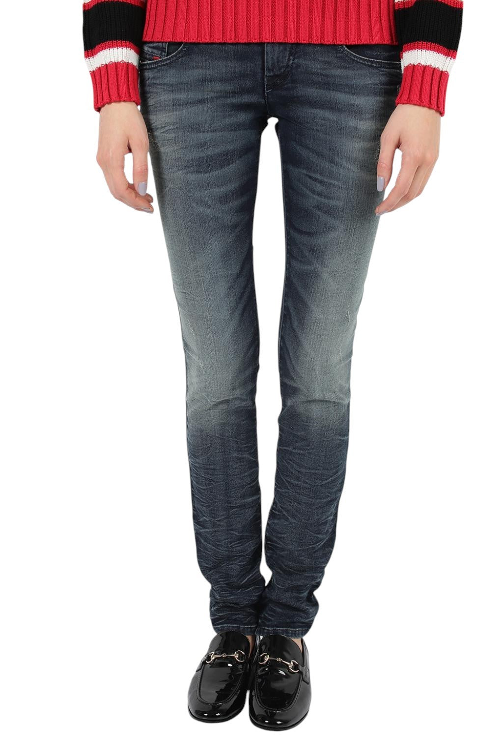 DIESEL Grupee-Ne 0674X Women Jeans W23 Jogg Sweat Ripped Blue Slim Skinny Fit