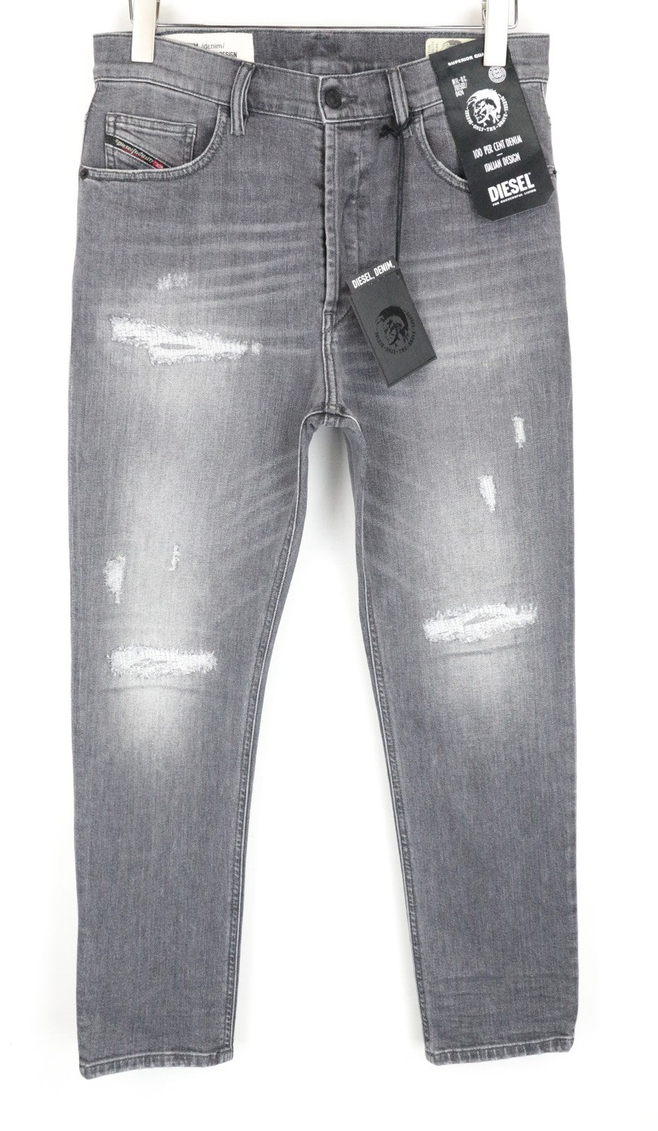 DIESEL D-Eetar 0890F Men Jeans W31/L30 Carrot Tapered Fit Stretch Grey Ripped