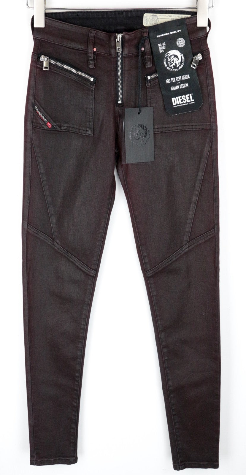 DIESEL Slandy-BKX 069JT Women Jeans W24/L32 Super Skinny Fit Purple Waxed