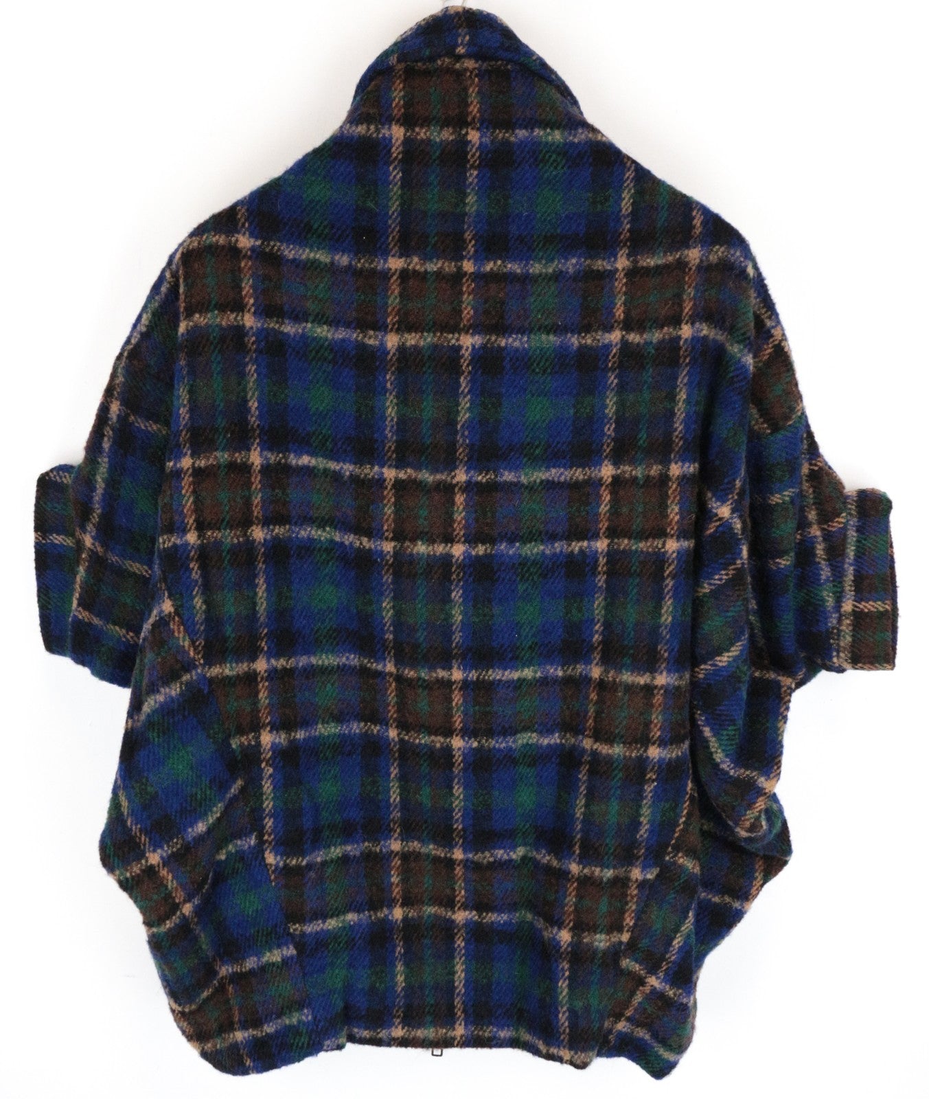 DESIGUAL Women Jacket 42 Blue Green Wool Blend Checked Patterned Short Sleeve