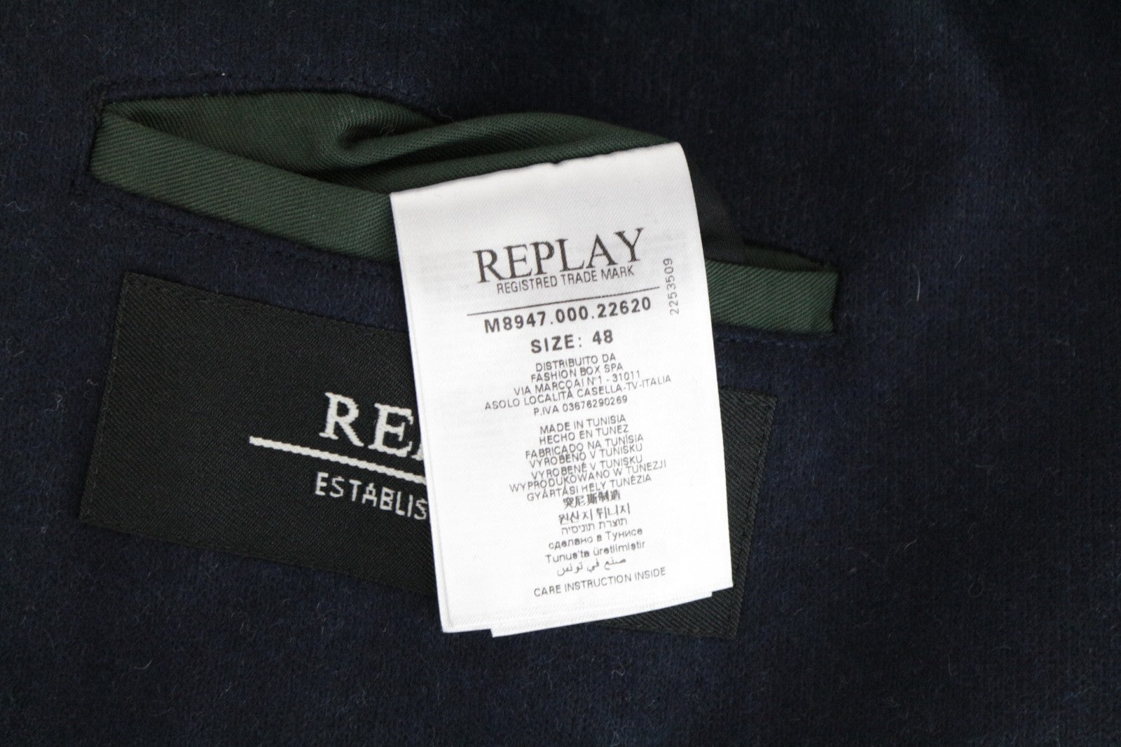 REPLAY Men Coat 48 M Blue Wool Blend Double-Breasted Peak Collared RRP499