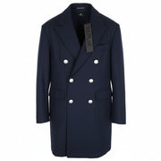 REPLAY Men Coat 50 L Blue Wool Blend Double-Breasted Peak Collared RRP499