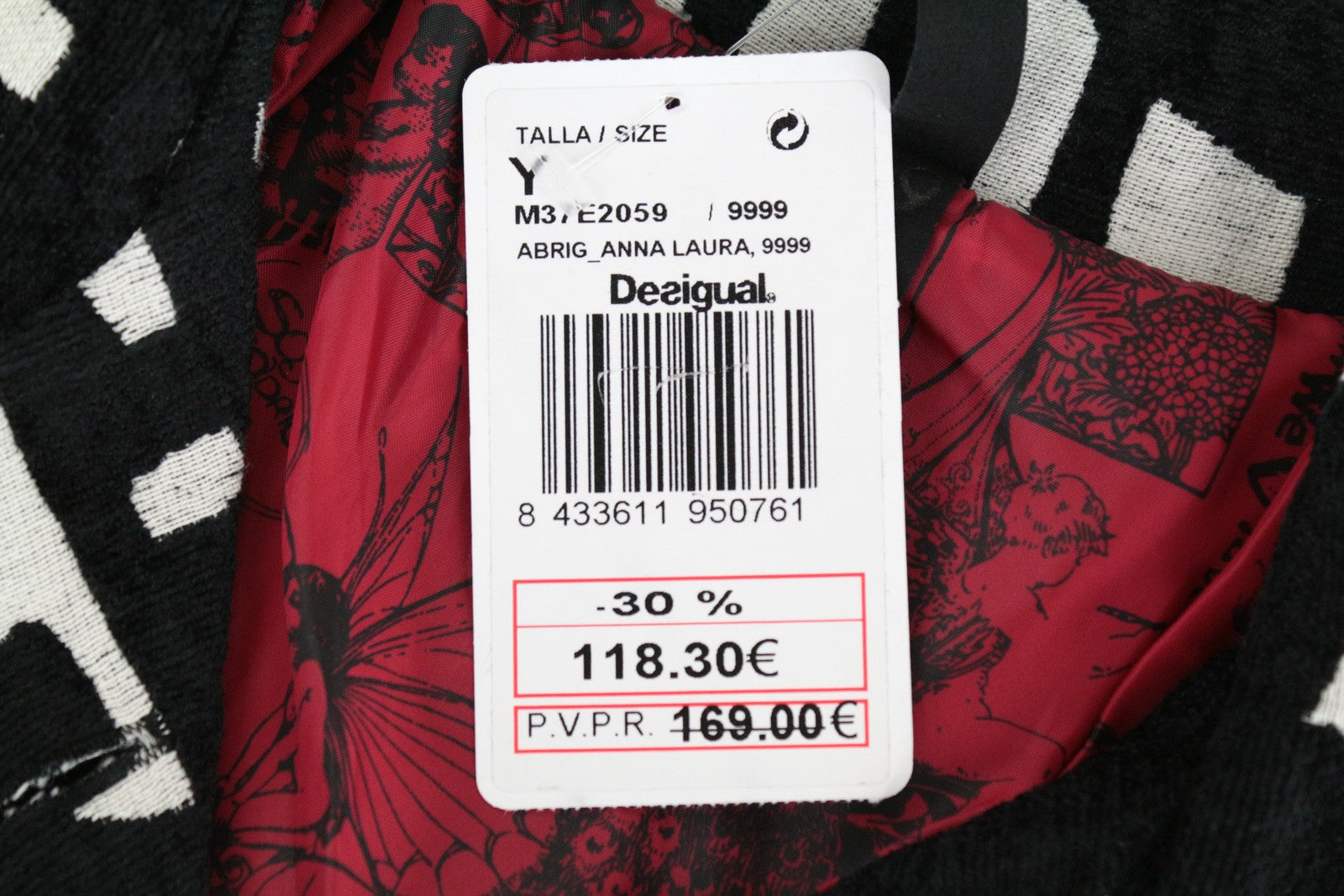 DESIGUAL Anna Laura Women Coat EU38 M Black Cotton Blend Single-Breasted Pattern