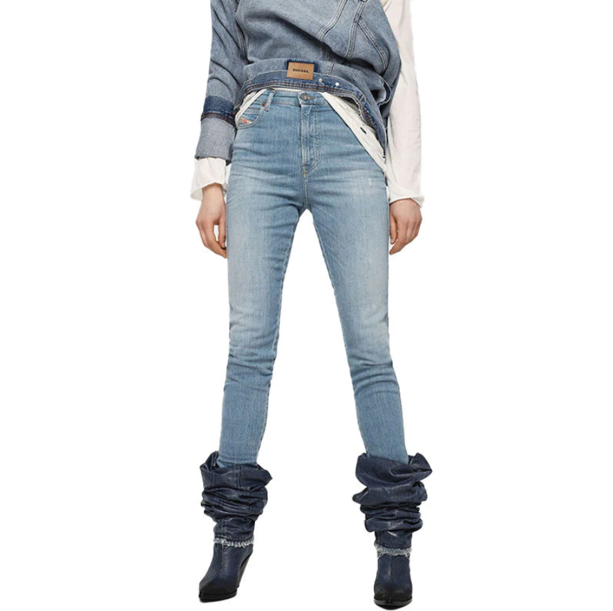 DIESEL Babhila-High 081AF Women Jeans W25/L32 Light Blue Distress Slim Skinny