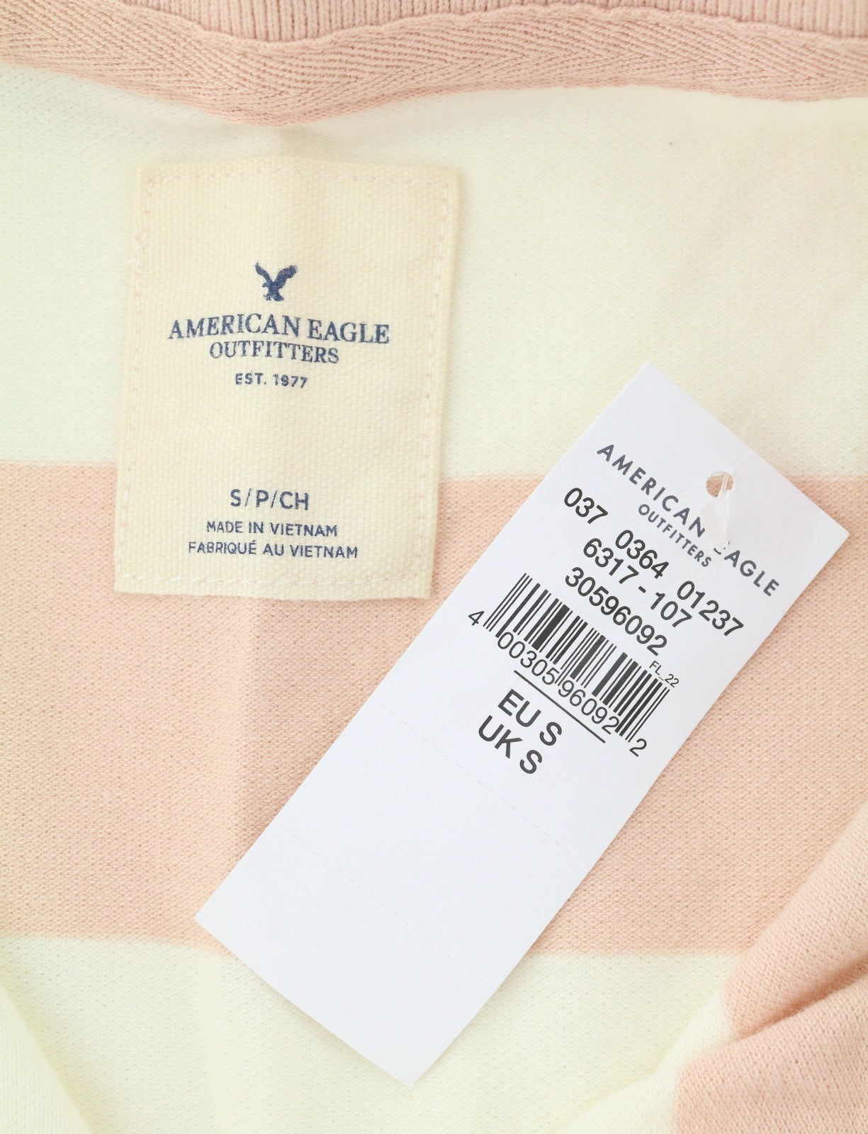 AMERICAN EAGLE OUTFITTERS Women T-Shirt S Pink Striped Polo Short Sleeve
