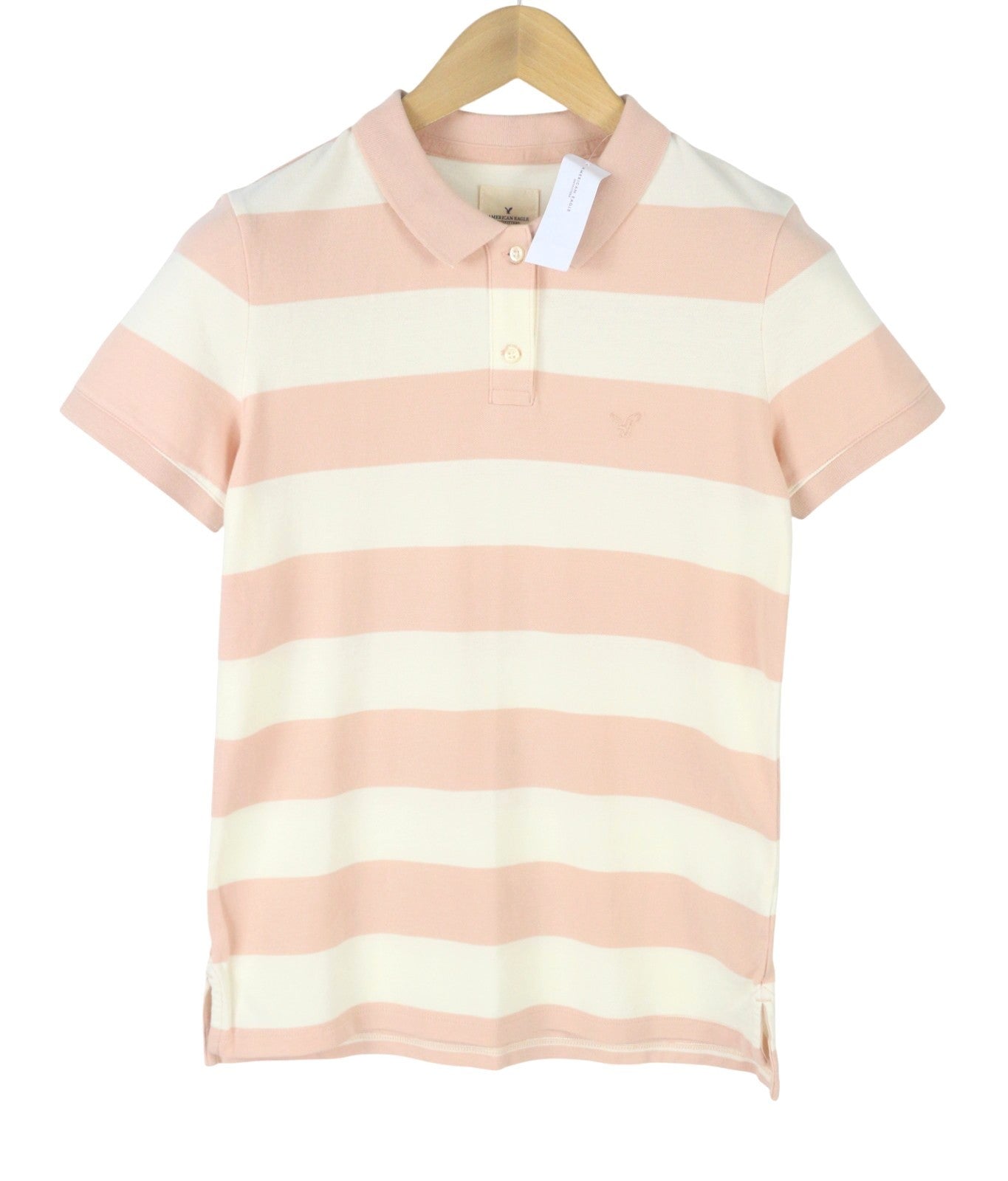 AMERICAN EAGLE OUTFITTERS Women T-Shirt XS Pink Striped Polo Short Sleeve