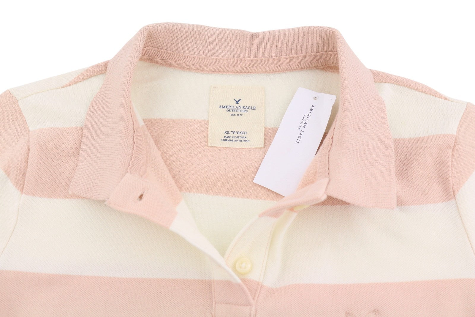 AMERICAN EAGLE OUTFITTERS Women T-Shirt XS Pink Striped Polo Short Sleeve