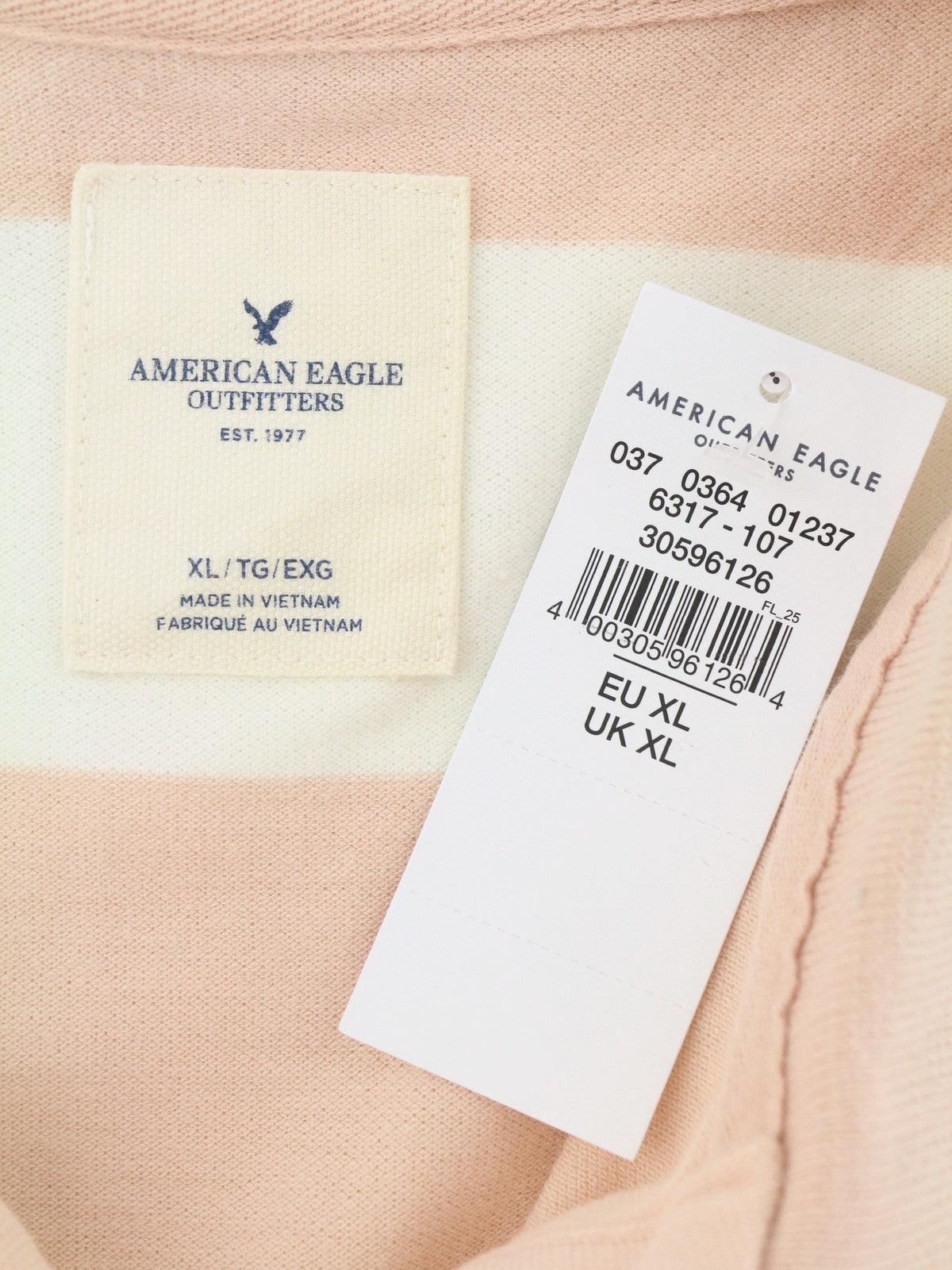AMERICAN EAGLE OUTFITTERS Women T-Shirt XL Pink Striped Polo Short Sleeve