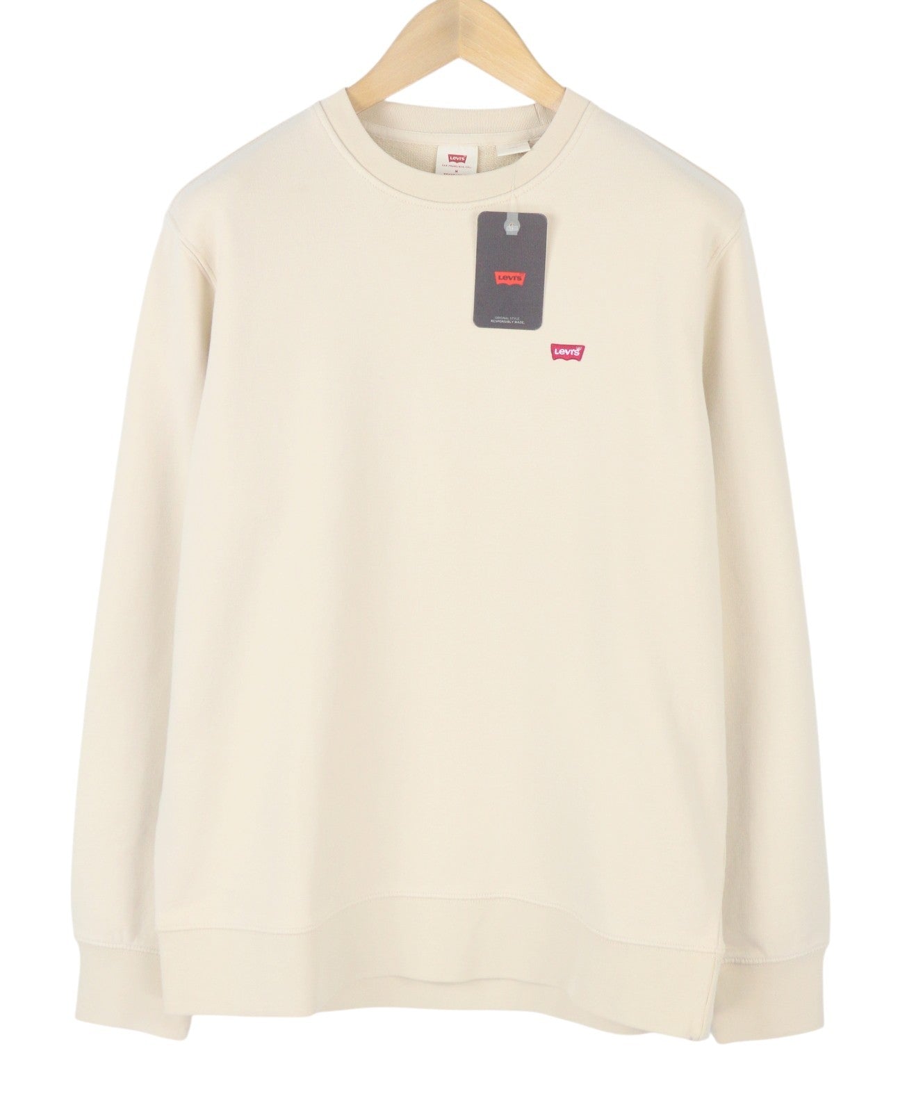 LEVI'S Standard Fit Men Sweatshirt M Beige Crew Neck Long Sleeve Pull On