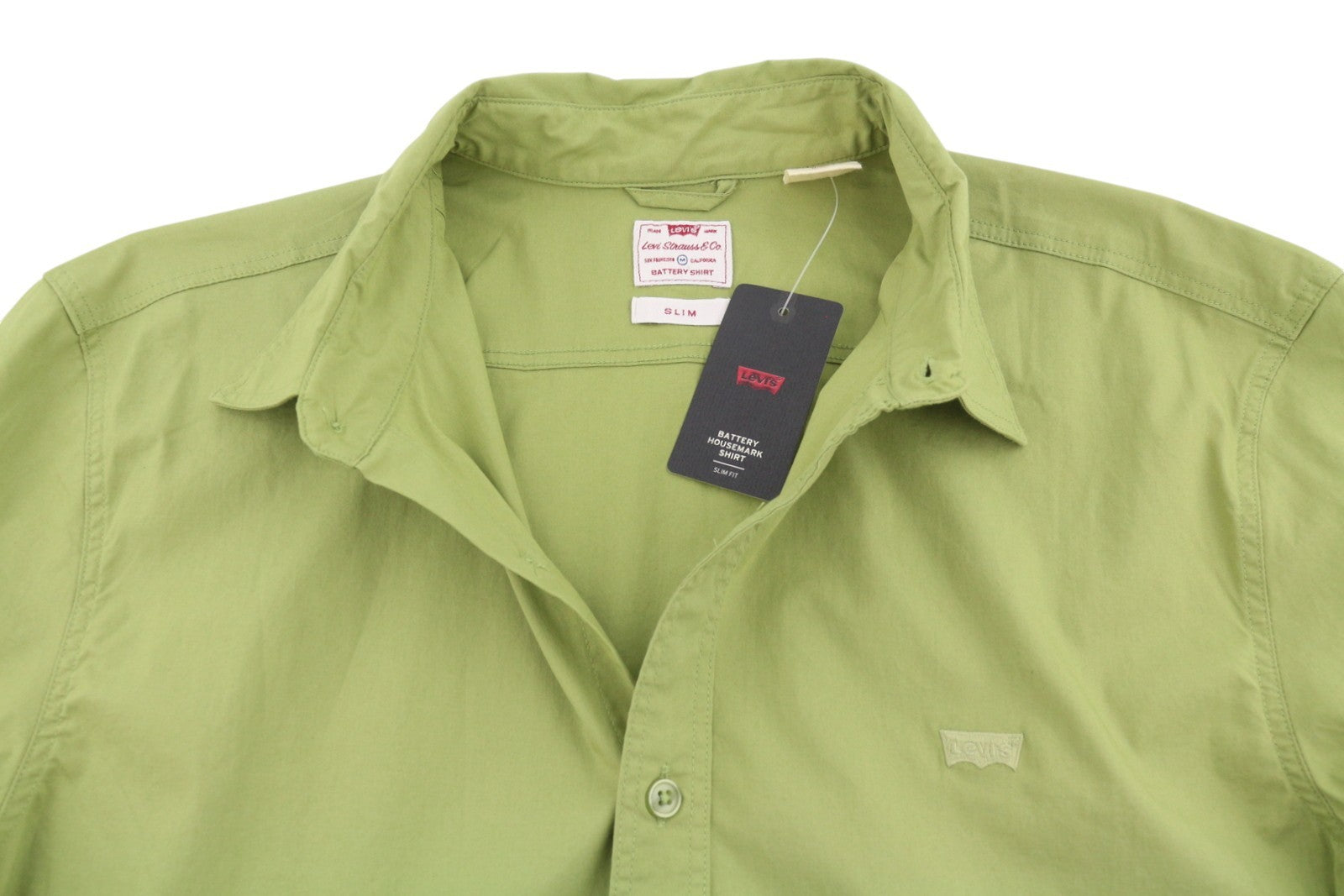 LEVI'S Battery Men Shirt M Green Slim Fit Spread Collar Button-Up