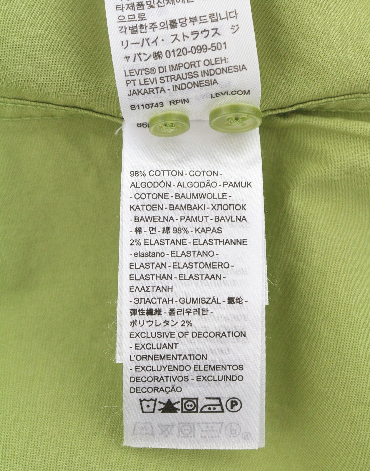 LEVI'S Battery Men Shirt M Green Slim Fit Spread Collar Button-Up