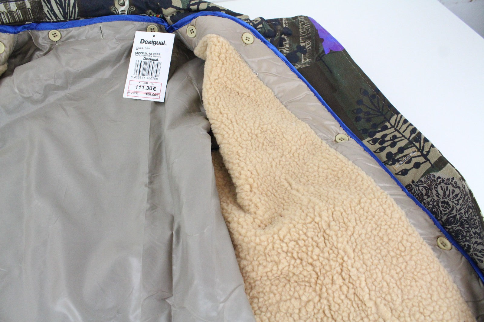 DESIGUAL Demption Women Coat EU38  M Brown Double-Breasted Patterned Lined