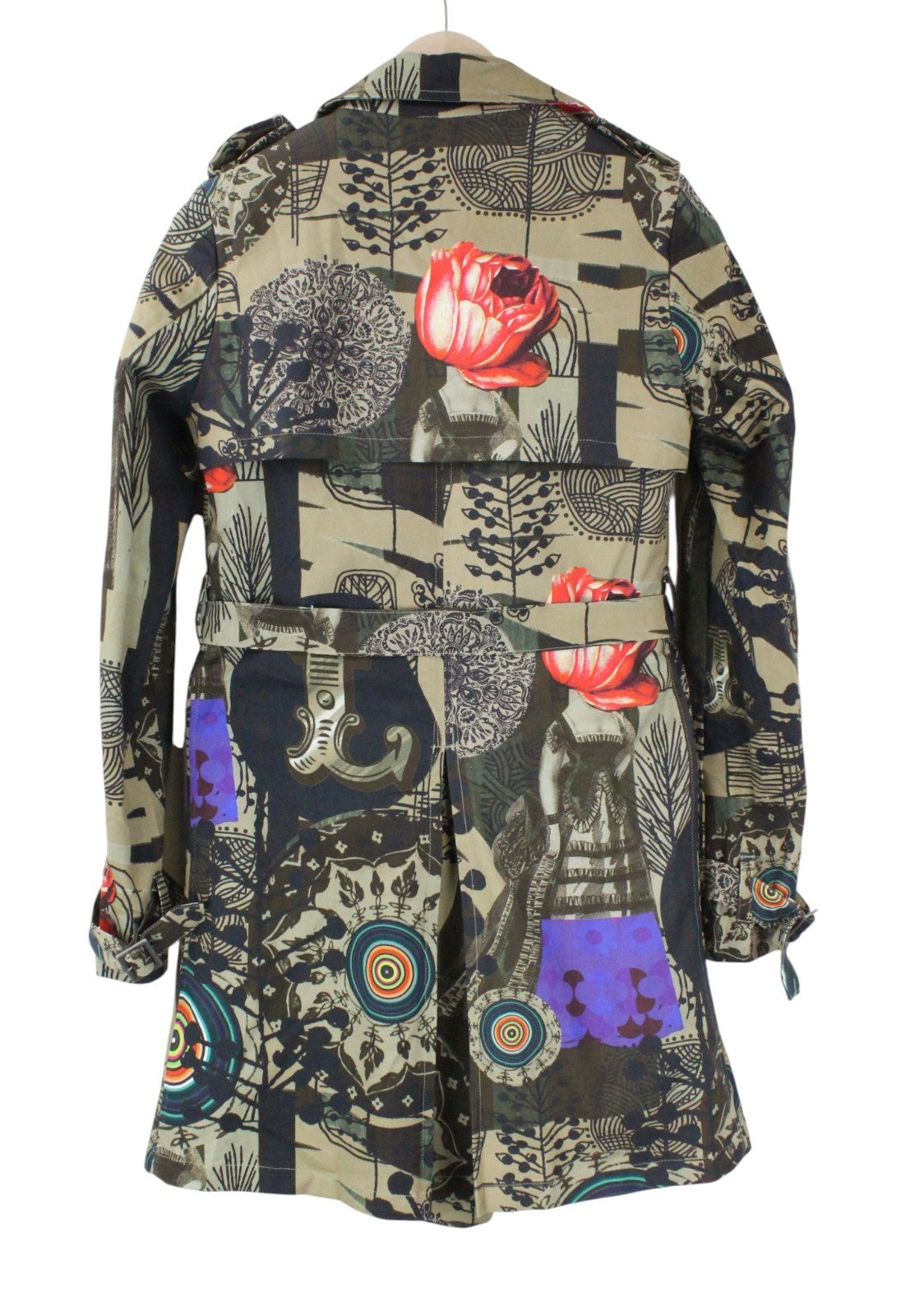 DESIGUAL Demption Women Coat EU38  M Brown Double-Breasted Patterned Lined