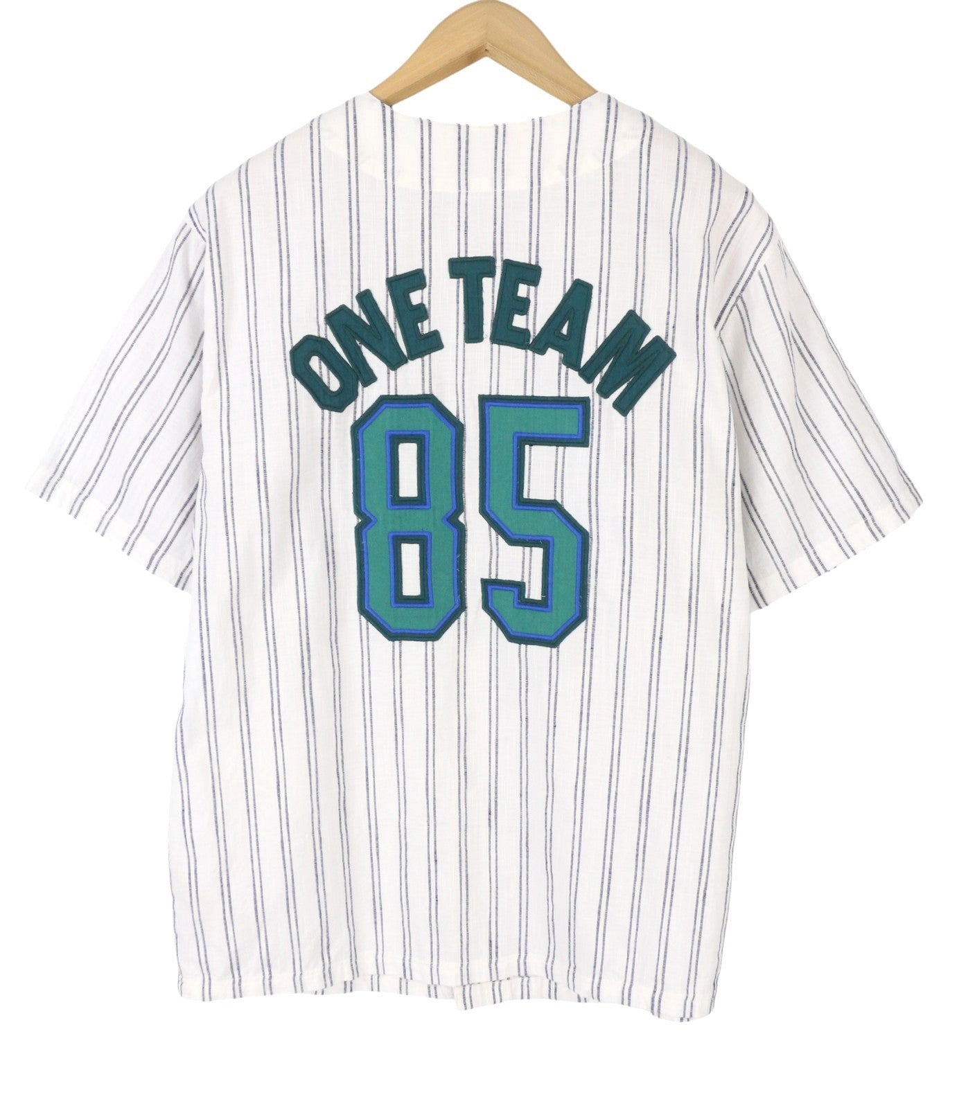 SCOTCH & SODA Men Shirt M White Relaxed Pinstriped Baseball Short Sleeve