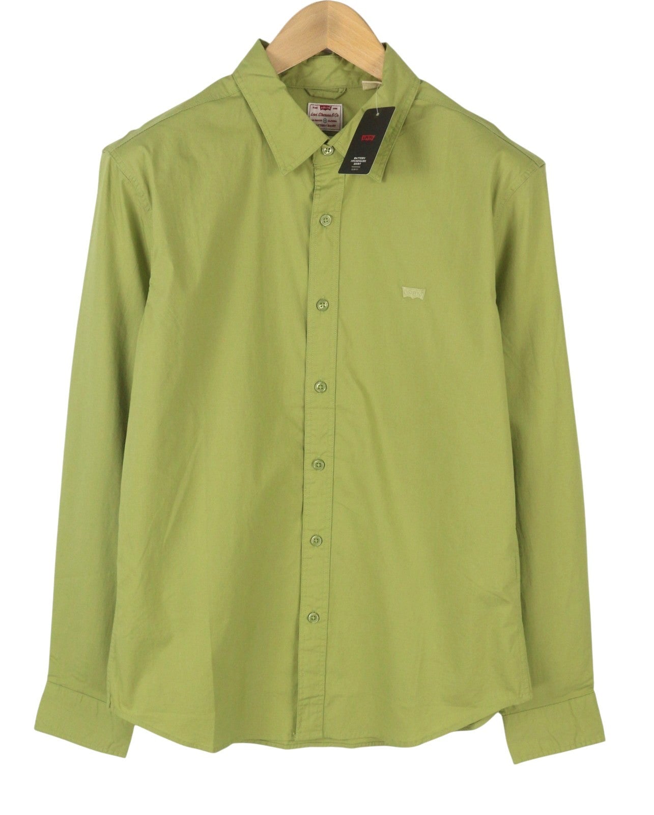LEVI'S Battery Men Shirt XL Green Slim Fit Spread Collar Button-Up
