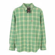 LEVI'S Sunset On Pocket Men Shirt XL Green Plaid Linen Blend Standard Button-Up