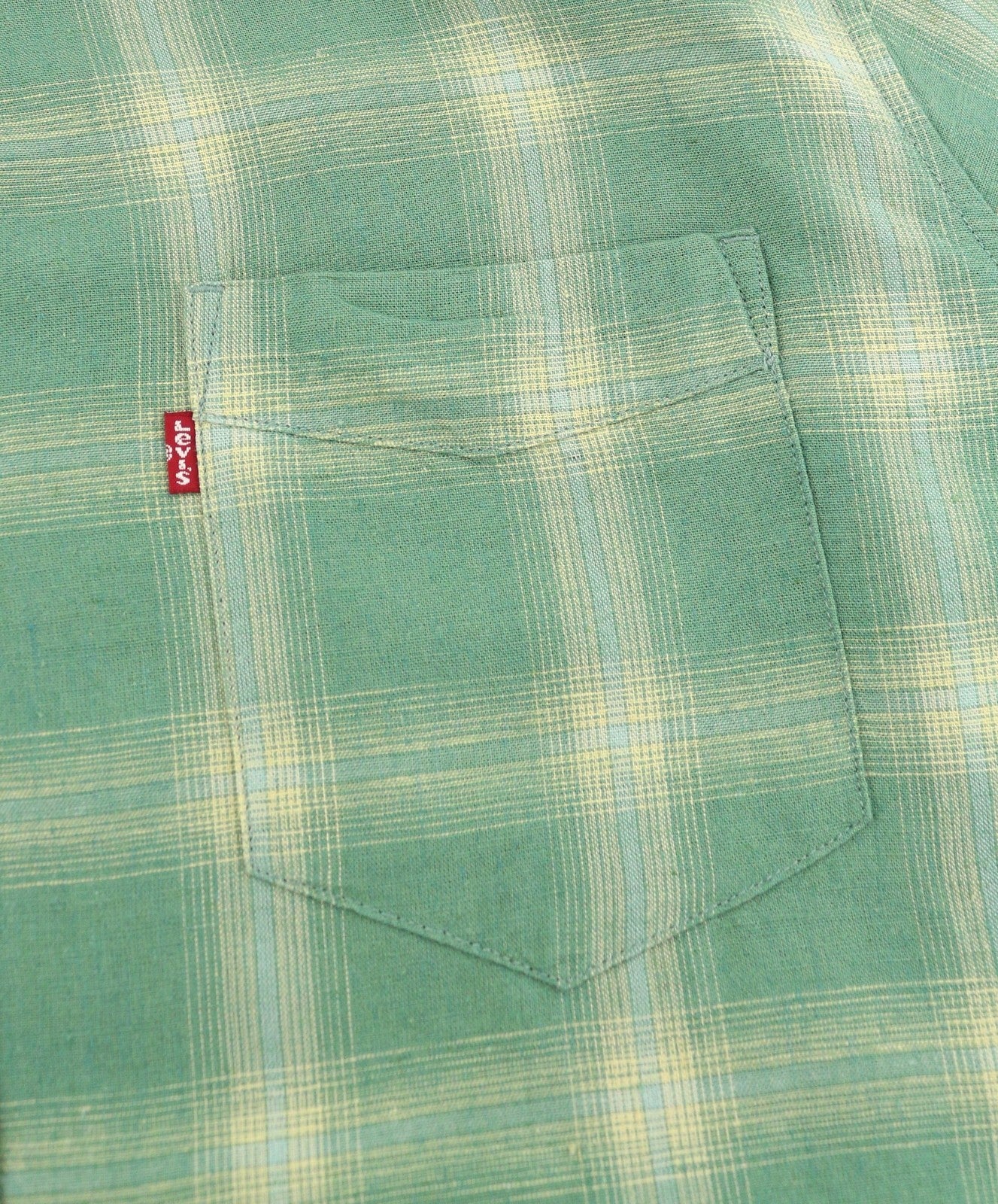 LEVI'S Sunset On Pocket Men Shirt XL Green Plaid Linen Blend Standard Button-Up