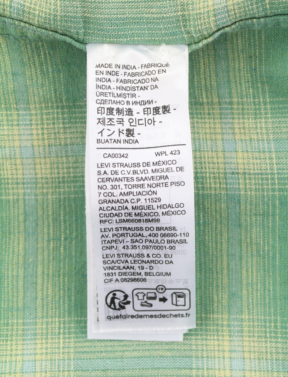LEVI'S Sunset On Pocket Men Shirt XL Green Plaid Linen Blend Standard Button-Up