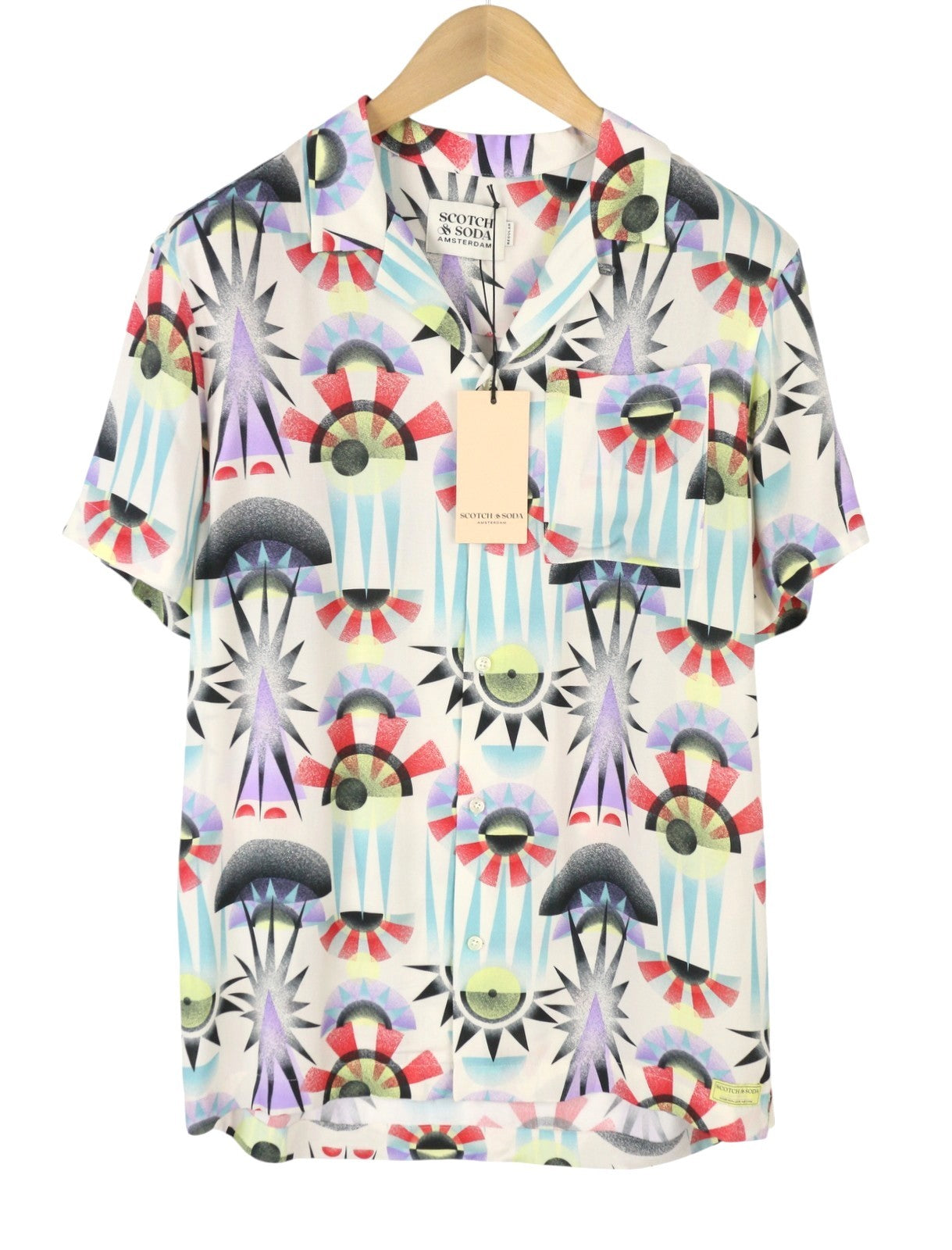 SCOTCH & SODA Men Shirt M Multicolored Luna Sun Print Viscose Button-Up