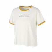 AMERICAN EAGLE OUTFITTERS Women T-Shirt XS White Tricot Logo Short Sleeved