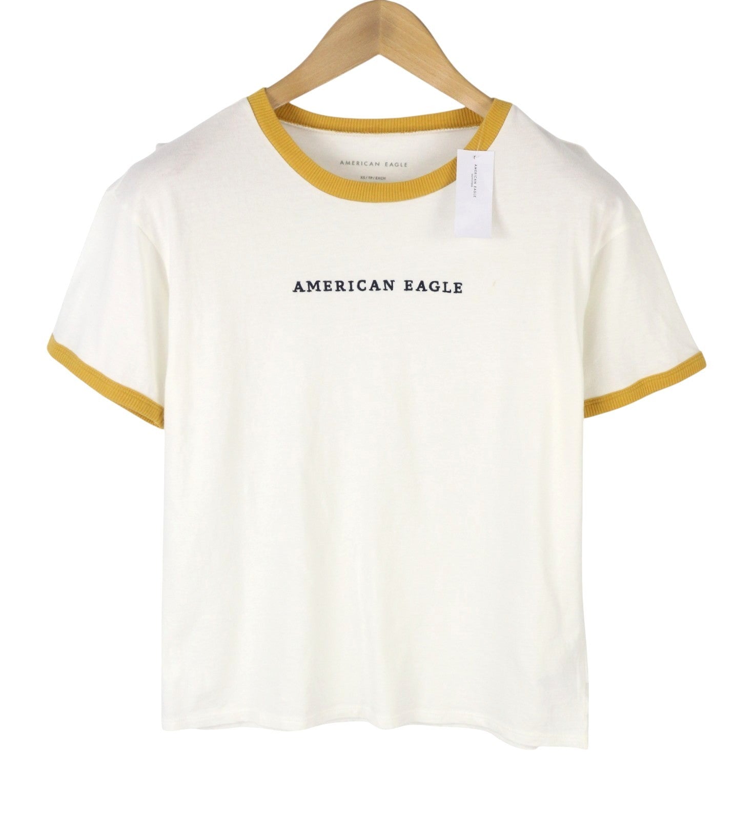 AMERICAN EAGLE OUTFITTERS Women T-Shirt XS White Tricot Logo Short Sleeved