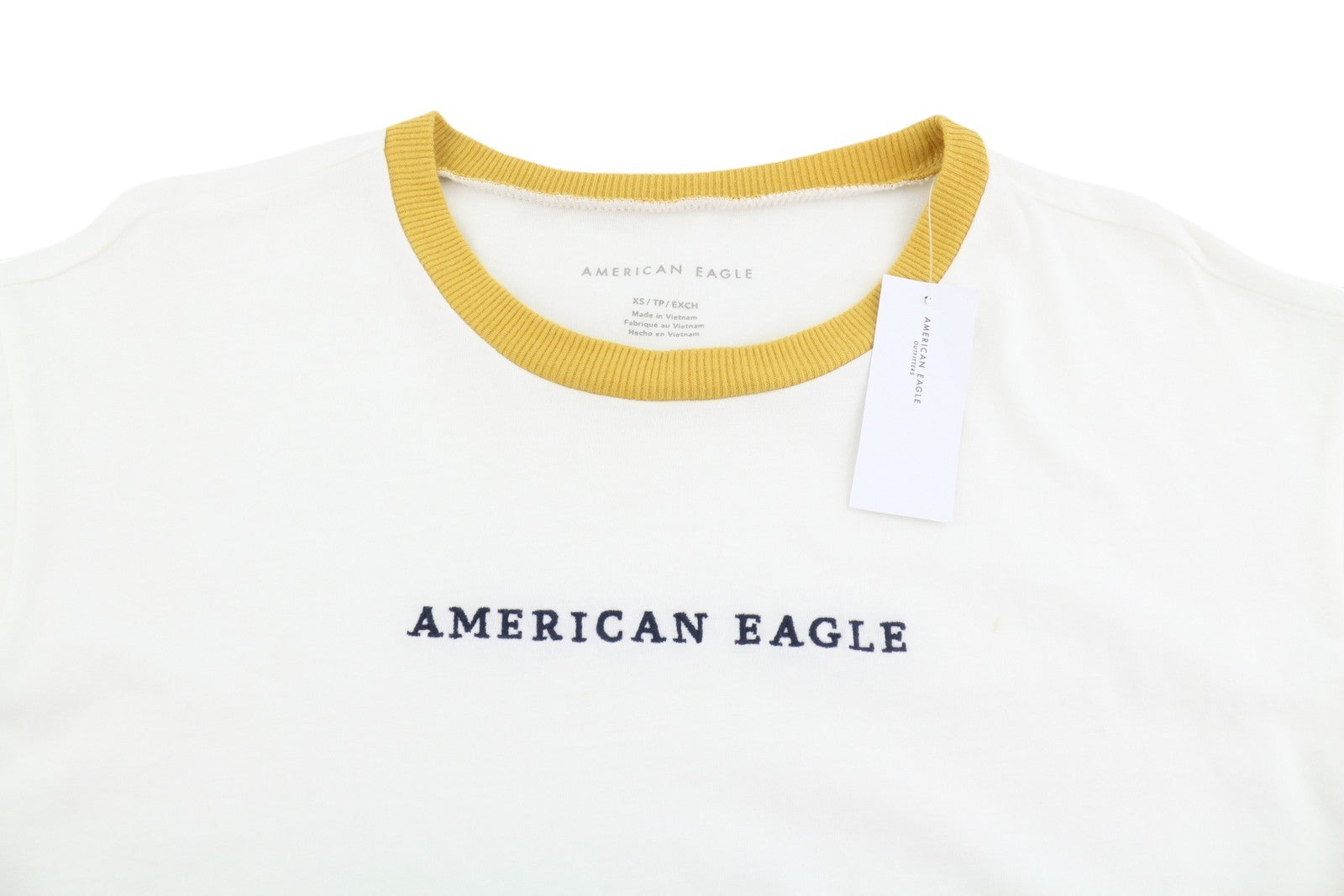 AMERICAN EAGLE OUTFITTERS Women T-Shirt XS White Tricot Logo Short Sleeved
