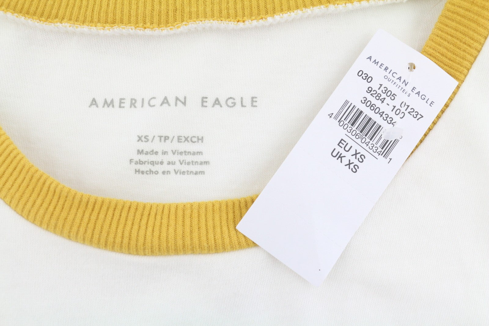 AMERICAN EAGLE OUTFITTERS Women T-Shirt XS White Tricot Logo Short Sleeved