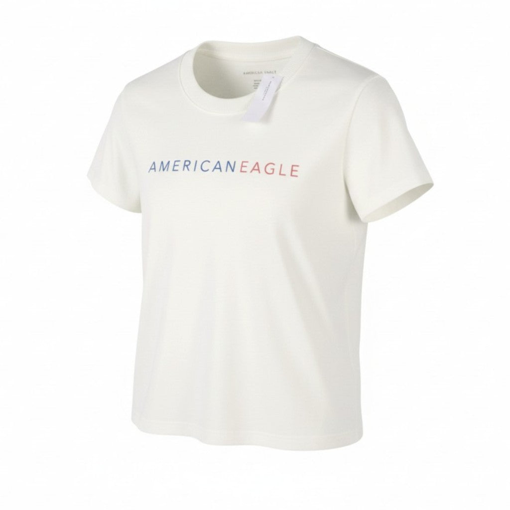 AMERICAN EAGLE OUTFITTERS Women T-Shirt XS White Tricot Cotton Short Sleeved