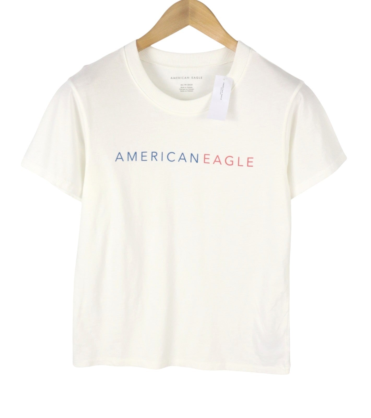 AMERICAN EAGLE OUTFITTERS Women T-Shirt XS White Tricot Cotton Short Sleeved