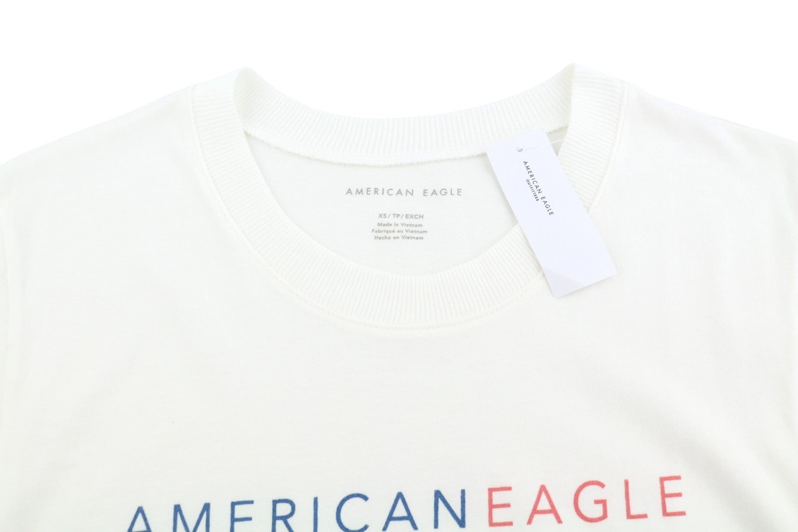 AMERICAN EAGLE OUTFITTERS Women T-Shirt XS White Tricot Cotton Short Sleeved