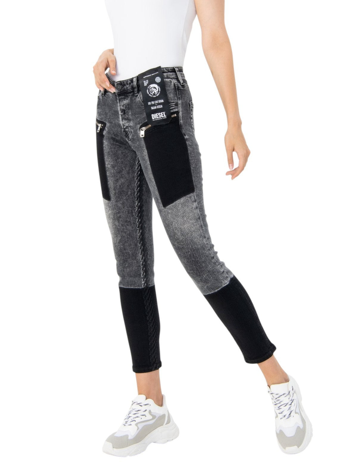 DIESEL Babhila-BK-SP 0890T Women Jeans W28/L30 Stretch Grey Slim Skinny Patched